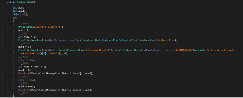 Keylogging functionality